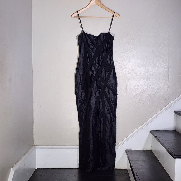 Zara Satin Strappy Floral Black Slip Dress - Picture 2 of 10